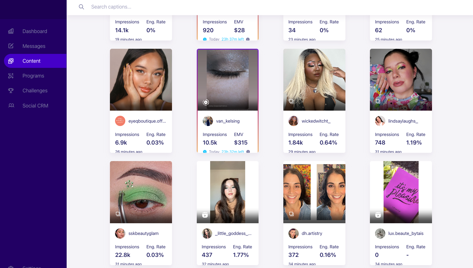 content management, including automatic influencer marketing content rights